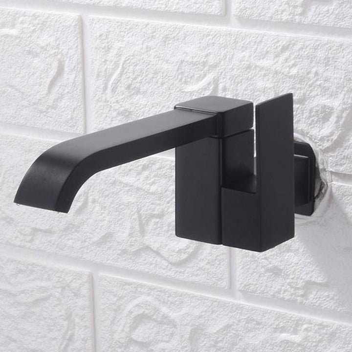 Lisslune | Contemporary Wall Mounted Bathroom Faucet Lever Handles Low Arc Swivel Brass Tap