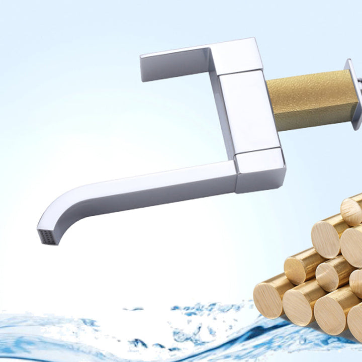Lisslune | Contemporary Wall Mounted Bathroom Faucet Lever Handles Low Arc Swivel Brass Tap