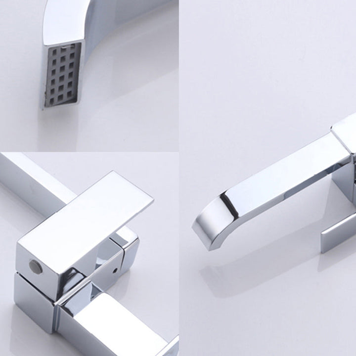 Lisslune | Contemporary Wall Mounted Bathroom Faucet Lever Handles Low Arc Swivel Brass Tap