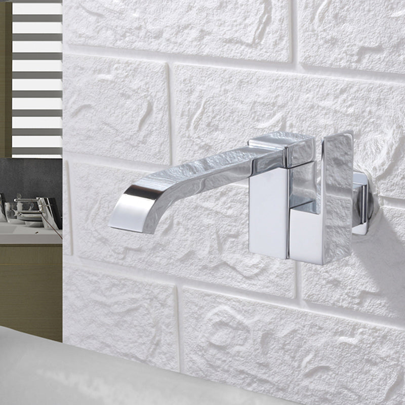 Lisslune | Contemporary Wall Mounted Bathroom Faucet Lever Handles Low Arc Swivel Brass Tap