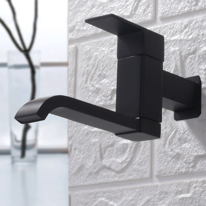 Lisslune | Contemporary Wall Mounted Bathroom Faucet Lever Handles Low Arc Swivel Brass Tap