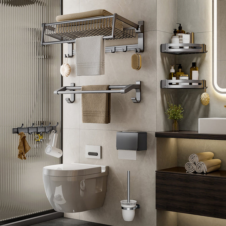 Lisslune | Modern Gray Bathroom Set Paper Holder Bathroom Shelf Bathroom Hardware Set