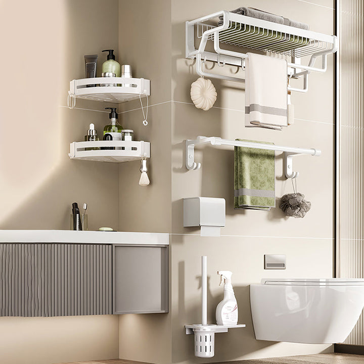 Lisslune | Contemporary bathroom accessory set made of matte stainless steel-aluminum with bathrobe hook/bath shelf