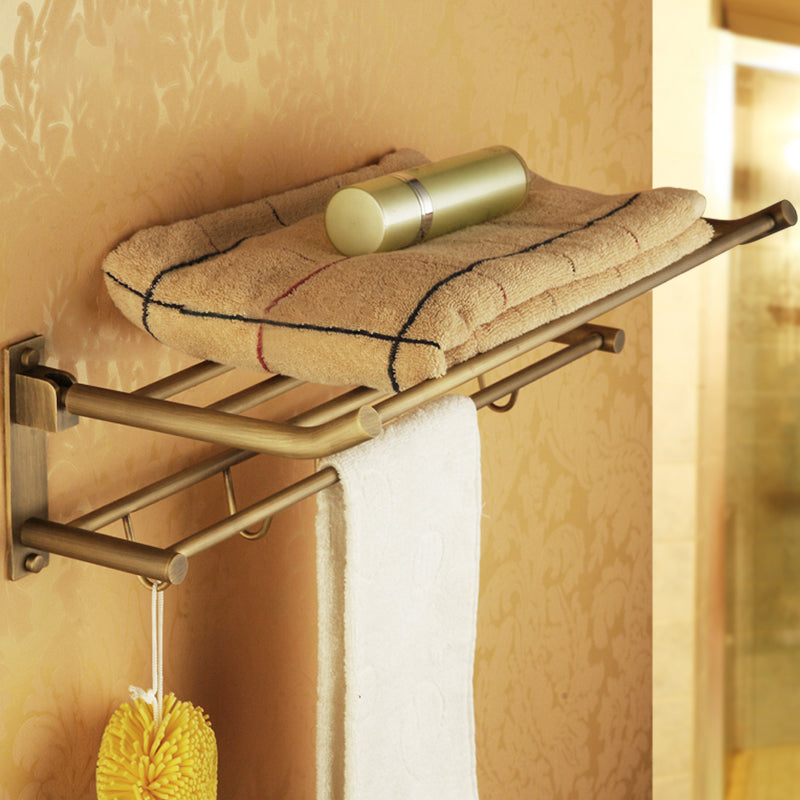Lisslune | Worn Brass Traditional Bathroom Set with Bath Shelf/Paper Holder & Towel Bar