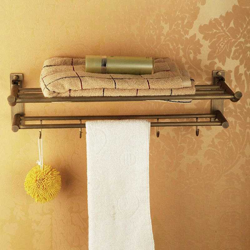 Lisslune | Worn Brass Traditional Bathroom Set with Bath Shelf/Paper Holder & Towel Bar