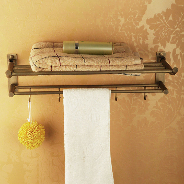Lisslune | Worn Brass Traditional Bathroom Set with Bath Shelf/Paper Holder & Towel Bar