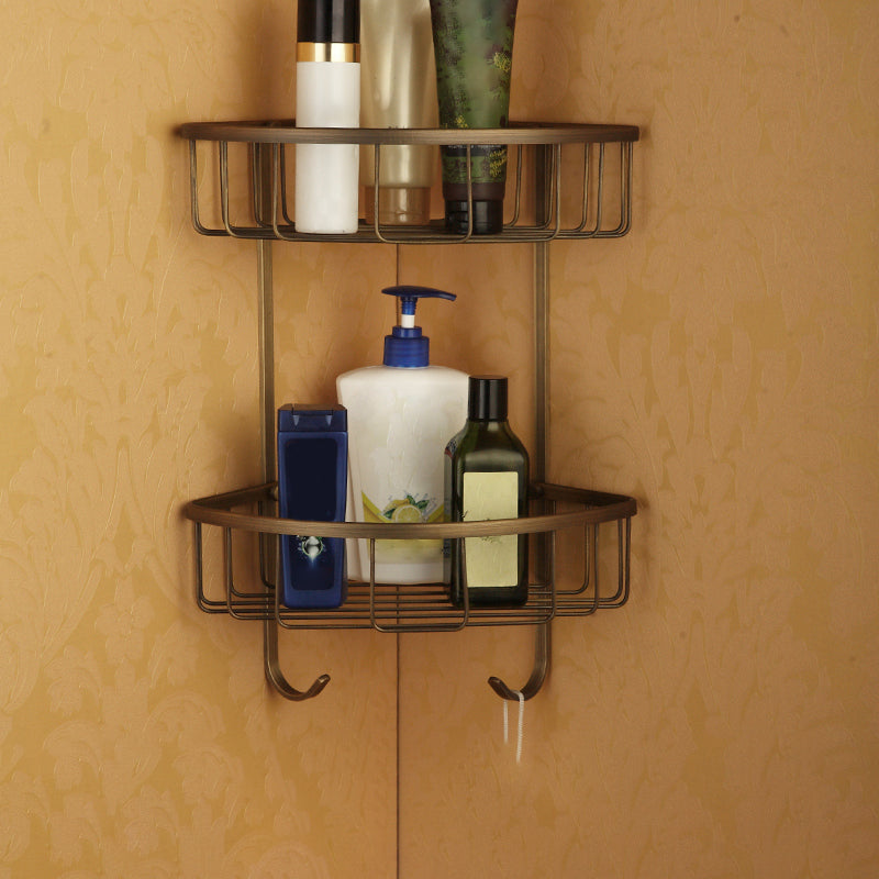 Lisslune | Worn Brass Traditional Bathroom Set with Bath Shelf/Paper Holder & Towel Bar
