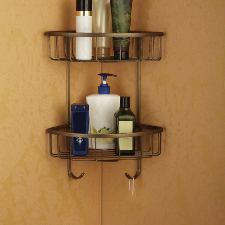 Lisslune | Worn Brass Traditional Bathroom Set with Bath Shelf/Paper Holder & Towel Bar