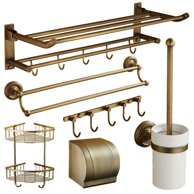 Lisslune | Worn Brass Traditional Bathroom Set with Bath Shelf/Paper Holder & Towel Bar