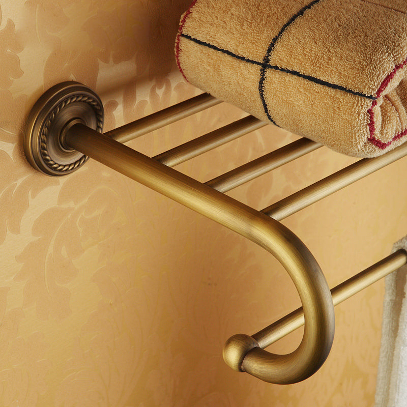 Lisslune | Worn Brass Traditional Bathroom Set with Bath Shelf/Paper Holder & Towel Bar
