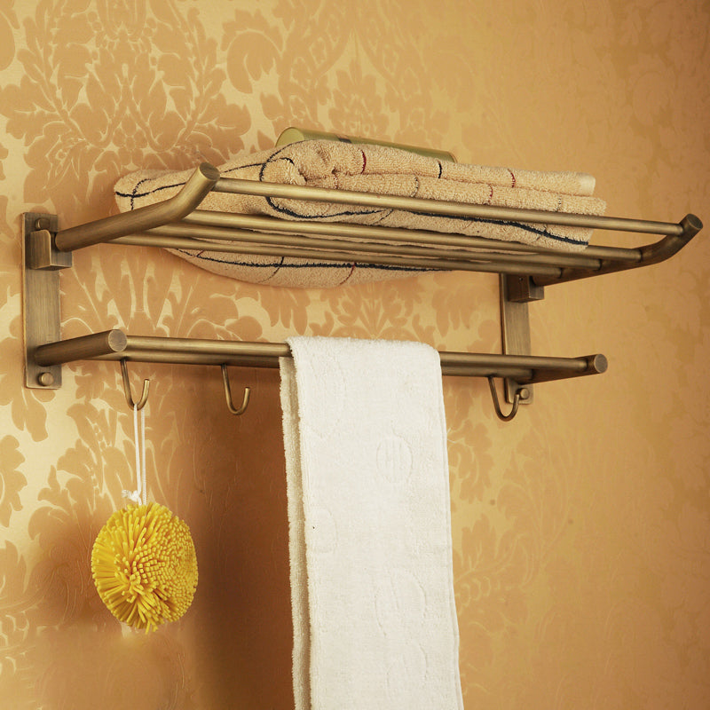 Lisslune | Worn Brass Traditional Bathroom Set with Bath Shelf/Paper Holder & Towel Bar