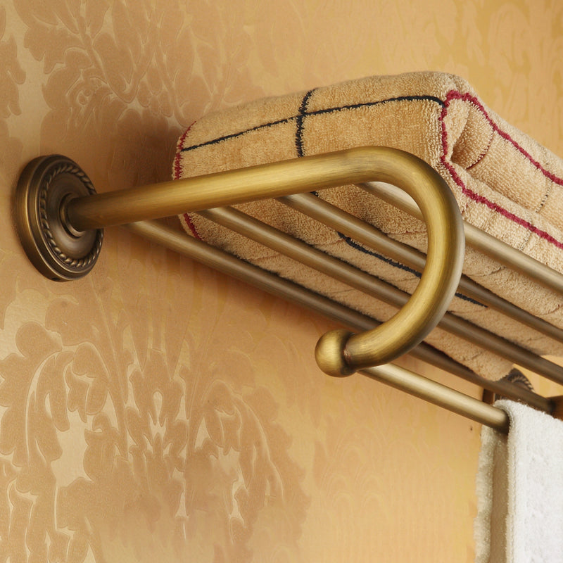 Lisslune | Worn Brass Traditional Bathroom Set with Bath Shelf/Paper Holder & Towel Bar