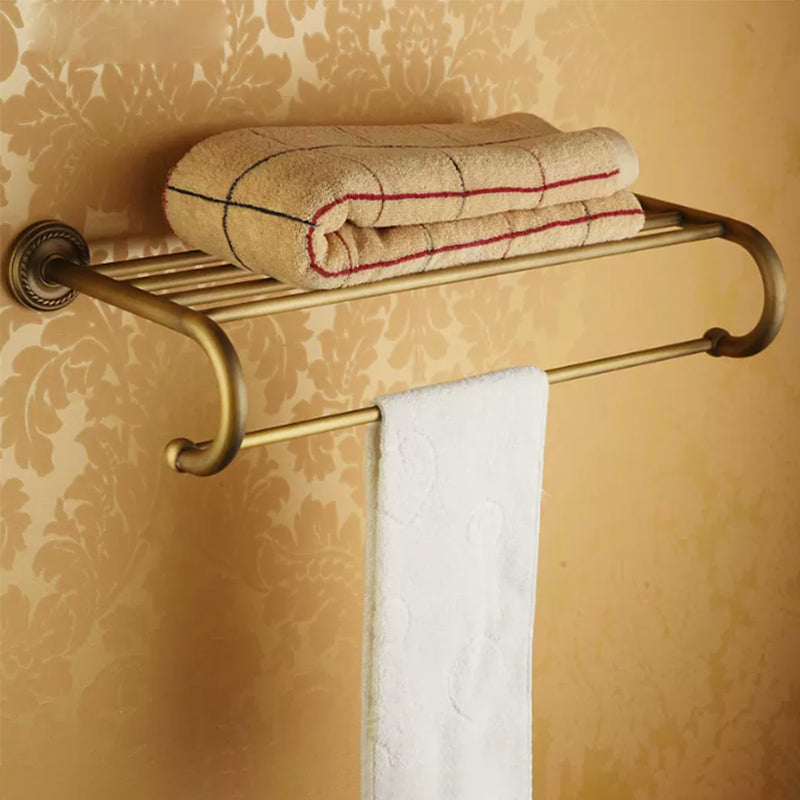 Lisslune | Worn Brass Traditional Bathroom Set with Bath Shelf/Paper Holder & Towel Bar