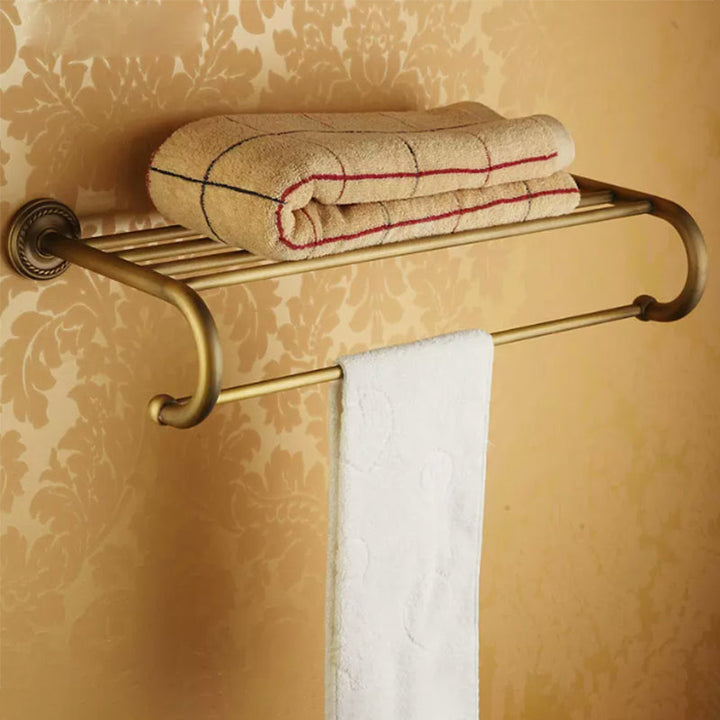 Lisslune | Worn Brass Traditional Bathroom Set with Bath Shelf/Paper Holder & Towel Bar