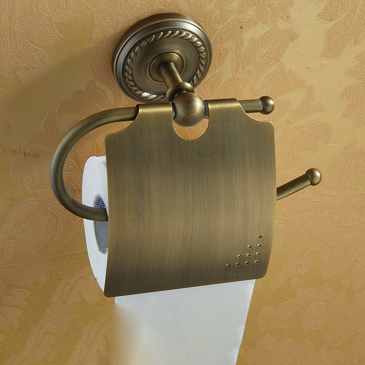 Lisslune | Worn Brass Traditional Bathroom Set with Bath Shelf/Paper Holder & Towel Bar