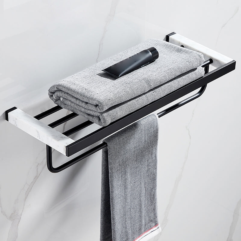 Lisslune | Matt Black Bathroom Accessory Set made of Metal & Marble with Bath Shelf/Towel Holder