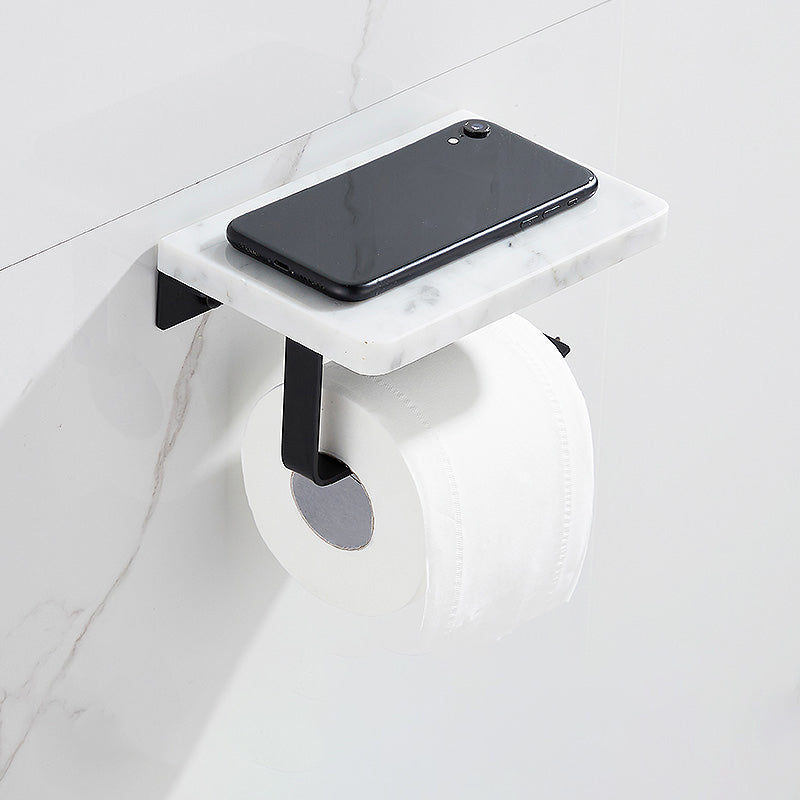 Lisslune | Matt Black Bathroom Accessory Set made of Metal & Marble with Bath Shelf/Towel Holder
