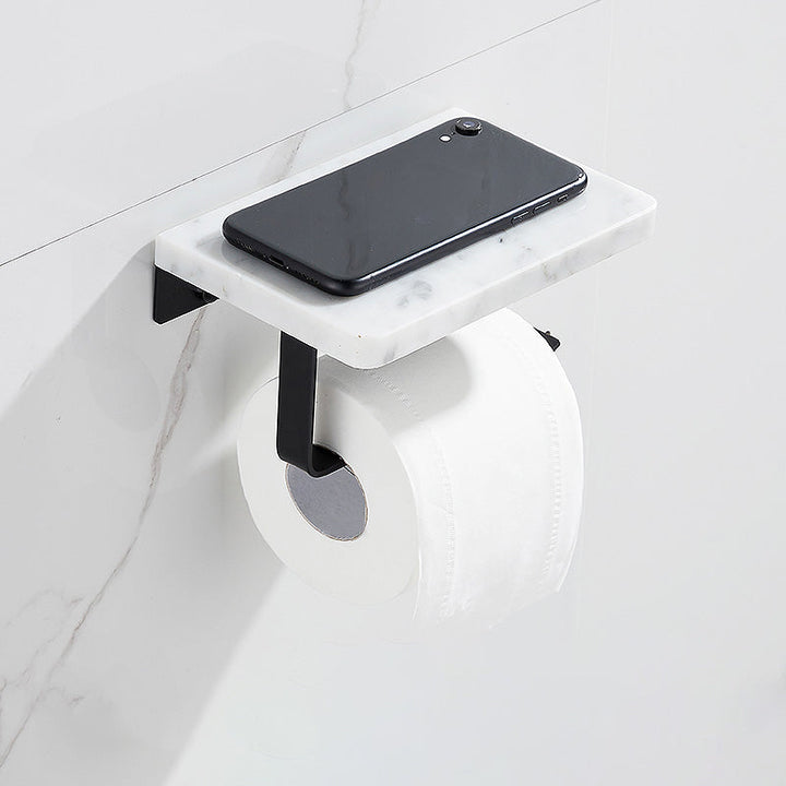 Lisslune | Matt Black Bathroom Accessory Set made of Metal & Marble with Bath Shelf/Towel Holder