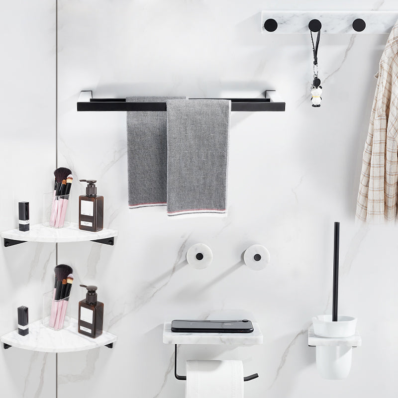 Lisslune | Matt Black Bathroom Accessory Set made of Metal & Marble with Bath Shelf/Towel Holder