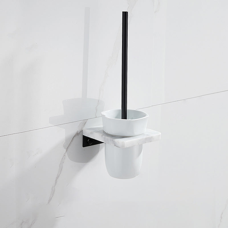 Lisslune | Matt Black Bathroom Accessory Set made of Metal & Marble with Bath Shelf/Towel Holder