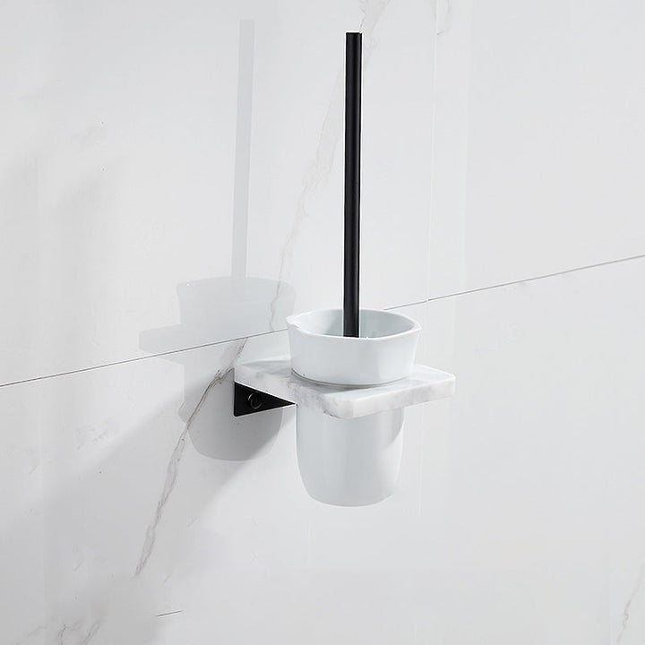 Lisslune | Matt Black Bathroom Accessory Set made of Metal & Marble with Bath Shelf/Towel Holder