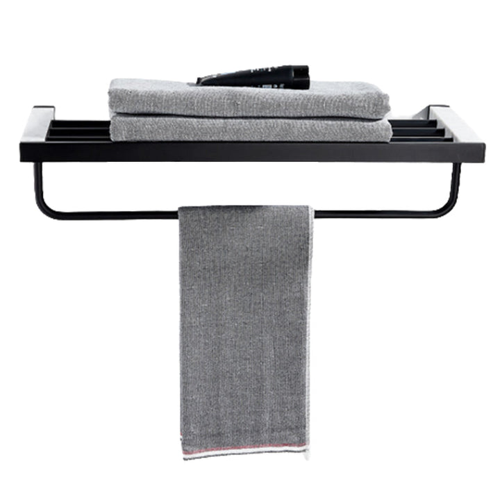 Lisslune | Matt Black Bathroom Accessory Set made of Metal & Marble with Bath Shelf/Towel Holder