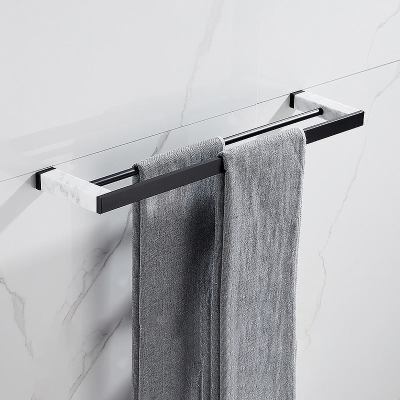 Lisslune | Matt Black Bathroom Accessory Set made of Metal & Marble with Bath Shelf/Towel Holder