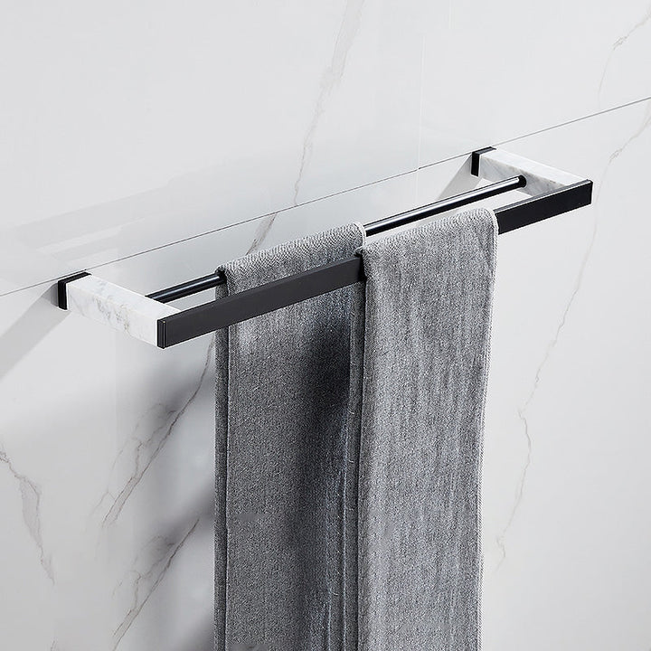 Lisslune | Matt Black Bathroom Accessory Set made of Metal & Marble with Bath Shelf/Towel Holder