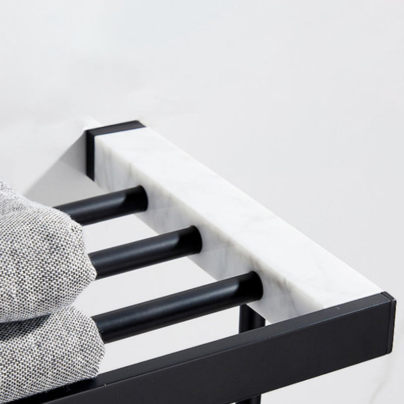 Lisslune | Matt Black Bathroom Accessory Set made of Metal & Marble with Bath Shelf/Towel Holder