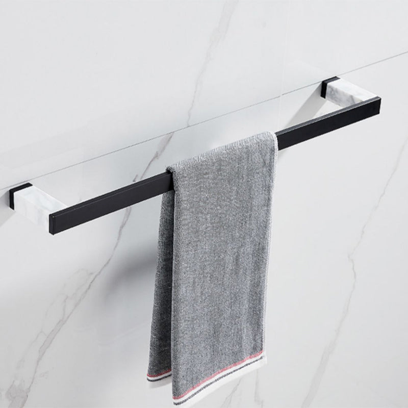 Lisslune | Matt Black Bathroom Accessory Set made of Metal & Marble with Bath Shelf/Towel Holder