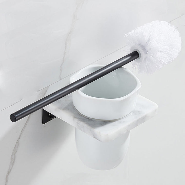 Lisslune | Matt Black Bathroom Accessory Set made of Metal & Marble with Bath Shelf/Towel Holder