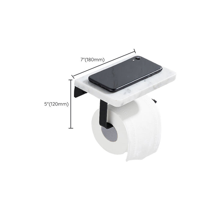 Lisslune | Matt Black Bathroom Accessory Set made of Metal & Marble with Bath Shelf/Towel Holder