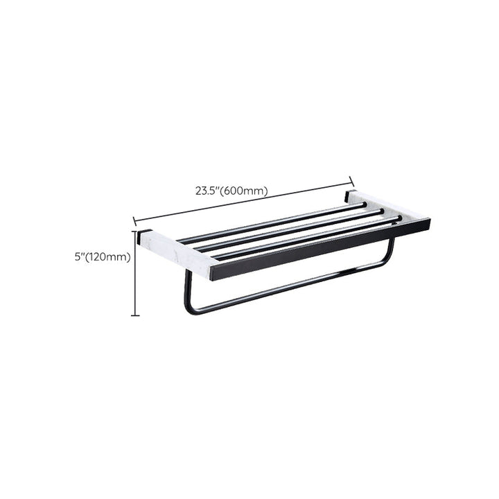 Lisslune | Matt Black Bathroom Accessory Set made of Metal & Marble with Bath Shelf/Towel Holder