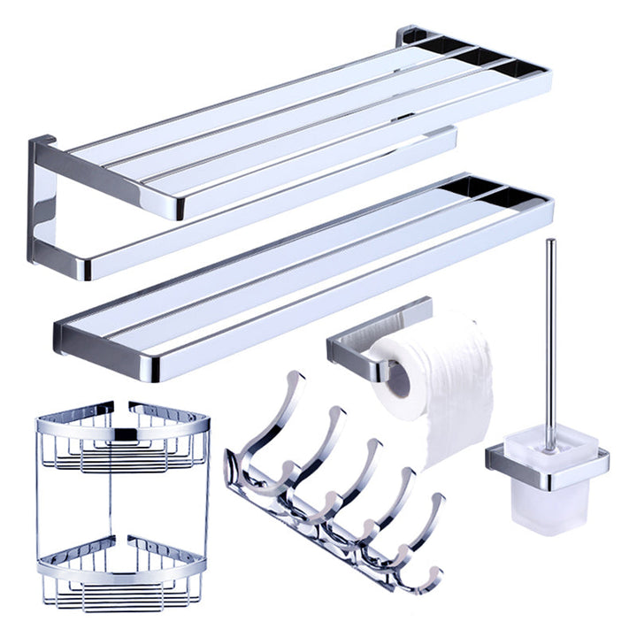 Lisslune | Chrome brass modern bathroom accessory set with towel bar/ ring/ paper holder & bathrobe hook