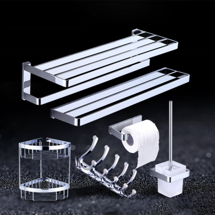 Lisslune | Chrome brass modern bathroom accessory set with towel bar/ ring/ paper holder & bathrobe hook