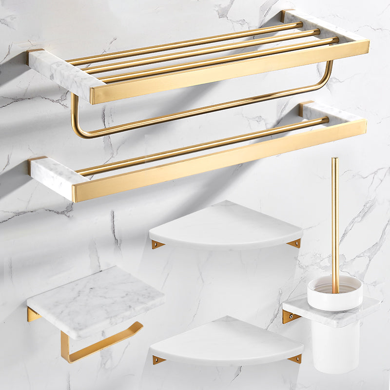 Lisslune | Brushed Brass Bathroom Accessory Set Metal & Marble Bathroom Hardware Set with Bath Shelf