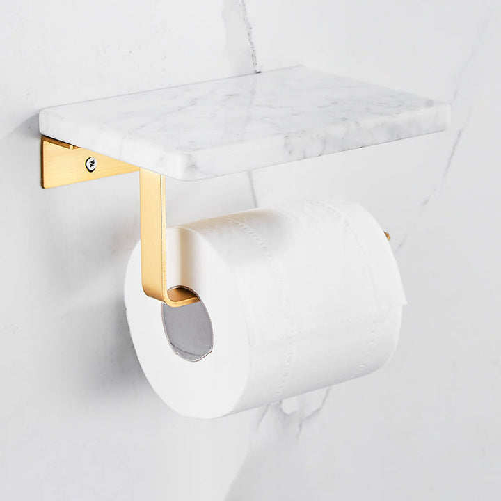 Lisslune | Brushed Brass Bathroom Accessory Set Metal & Marble Bathroom Hardware Set with Bath Shelf
