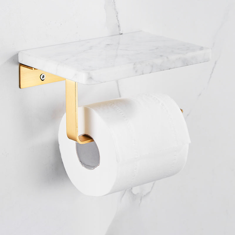Lisslune | Brushed Brass Bathroom Accessory Set Metal & Marble Bathroom Hardware Set with Bathtub Shelf