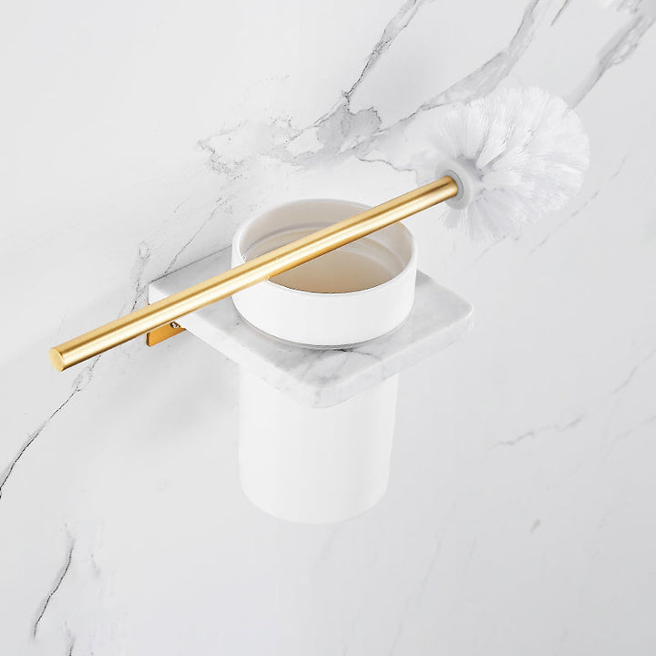 Lisslune | Brushed Brass Bathroom Accessory Set Metal & Marble Bathroom Hardware Set with Bath Shelf