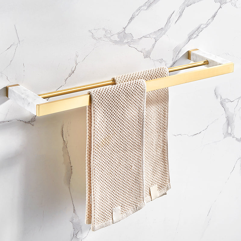 Lisslune | Brushed Brass Bathroom Accessory Set Metal & Marble Bathroom Hardware Set with Bath Shelf