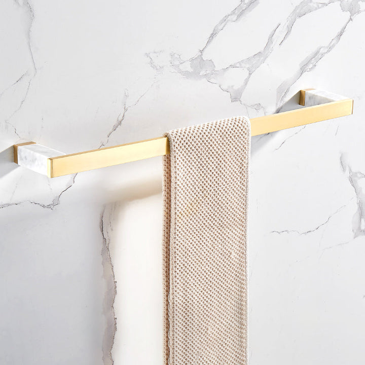 Lisslune | Brushed Brass Bathroom Accessory Set Metal & Marble Bathroom Hardware Set with Bathtub Shelf