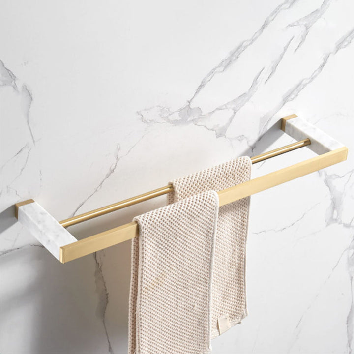 Lisslune | Brushed Brass Bathroom Accessory Set Metal & Marble Bathroom Hardware Set with Bath Shelf
