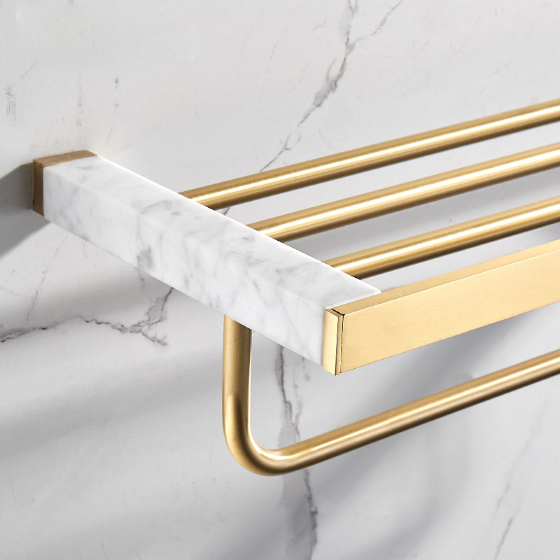 Lisslune | Brushed Brass Bathroom Accessory Set Metal & Marble Bathroom Hardware Set with Bathtub Shelf