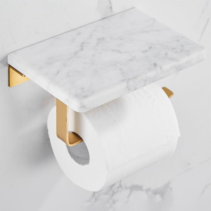 Lisslune | Brushed Brass Bathroom Accessory Set Metal & Marble Bathroom Hardware Set with Bath Shelf