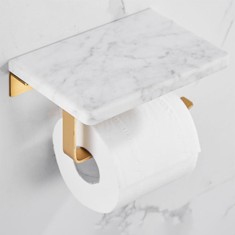 Lisslune | Brushed Brass Bathroom Accessory Set Metal & Marble Bathroom Hardware Set with Bathtub Shelf