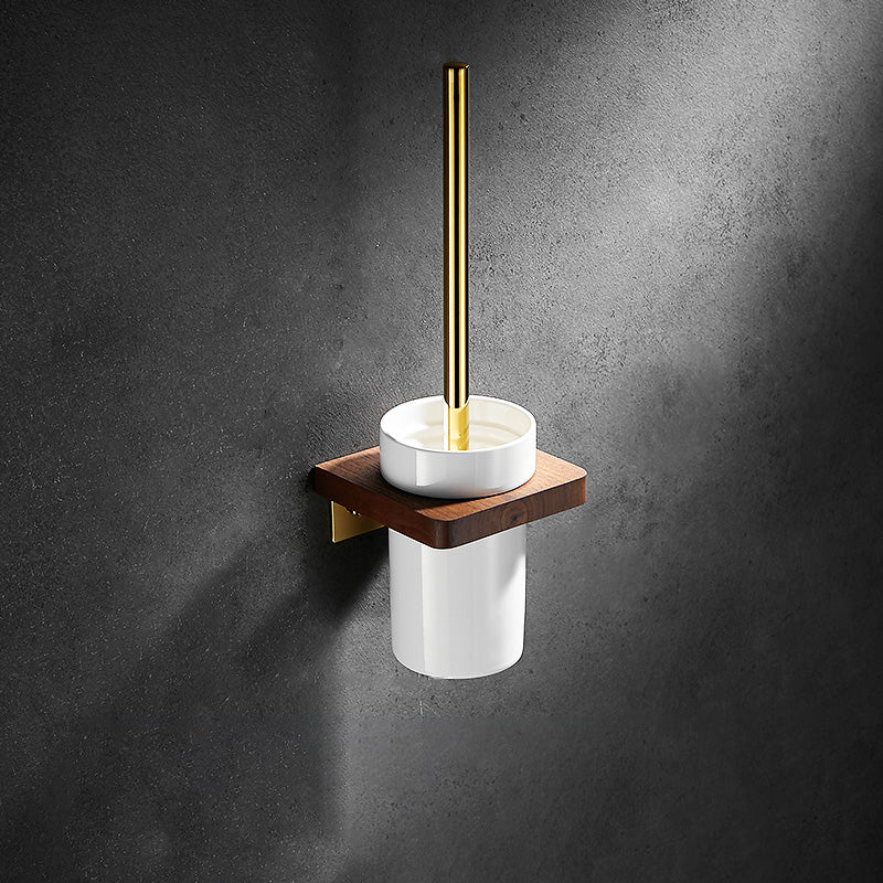 Lisslune | Polished Brass Bathroom Hardware Set Metal & Wood Bathroom Set with Bath Shelf/Towel Bar