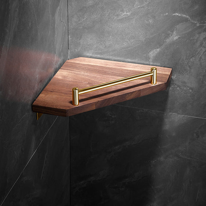 Lisslune | Polished Brass Bathroom Hardware Set Metal & Wood Bathroom Set with Bath Shelf/Towel Bar