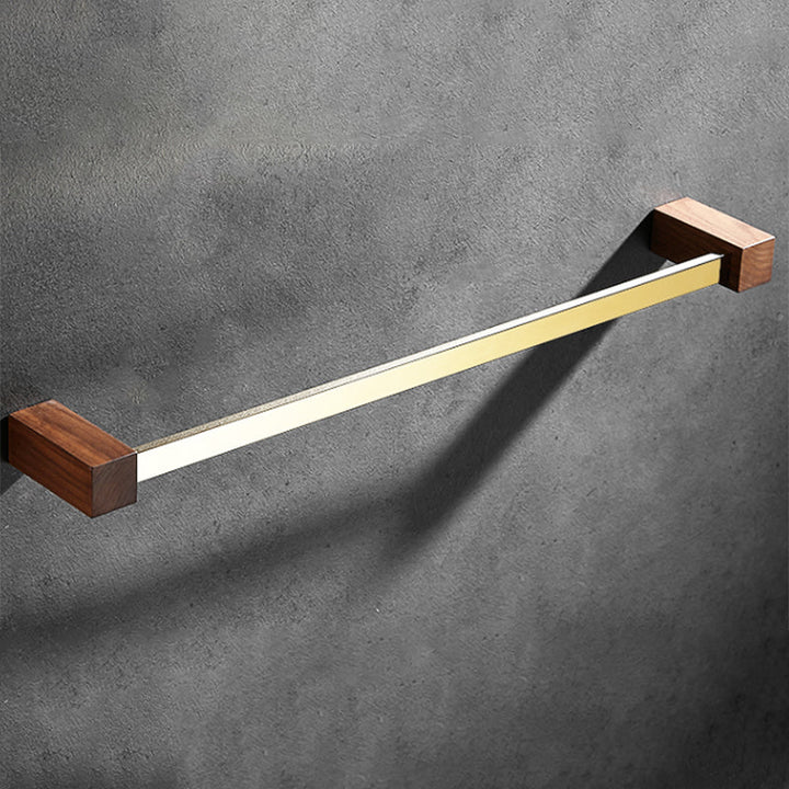 Lisslune | Polished Brass Bathroom Hardware Set Metal & Wood Bathroom Set with Bath Shelf/Towel Bar