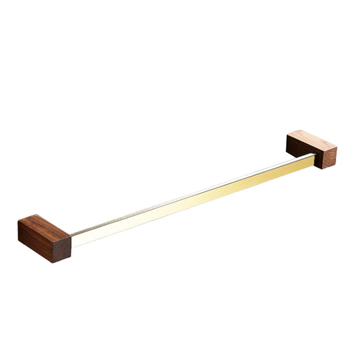 Lisslune | Polished Brass Bathroom Hardware Set Metal & Wood Bathroom Set with Bath Shelf/Towel Bar