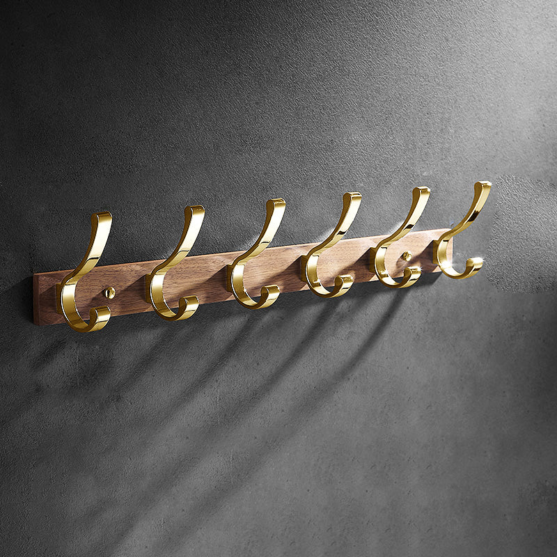 Lisslune | Polished Brass Bathroom Hardware Set Metal & Wood Bathroom Set with Bath Shelf/Towel Bar